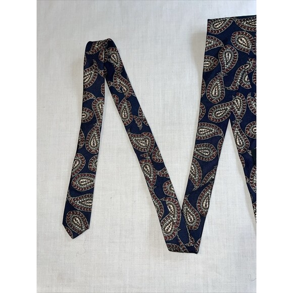 Pierre Balmain Men’s Dress Tie Size 55” Navy Blue Paisley Silk Business Formal - Picture 11 of 12